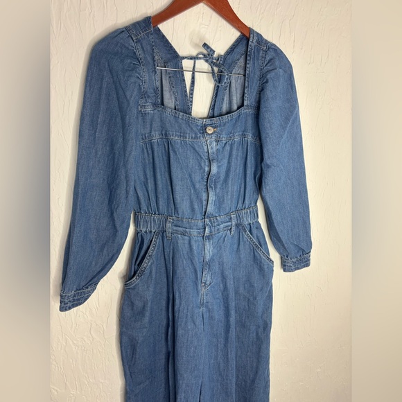 Free People Clara Long Sleeve Denim Jumpsuit Size XS Wide Leg - Picture 6 of 10